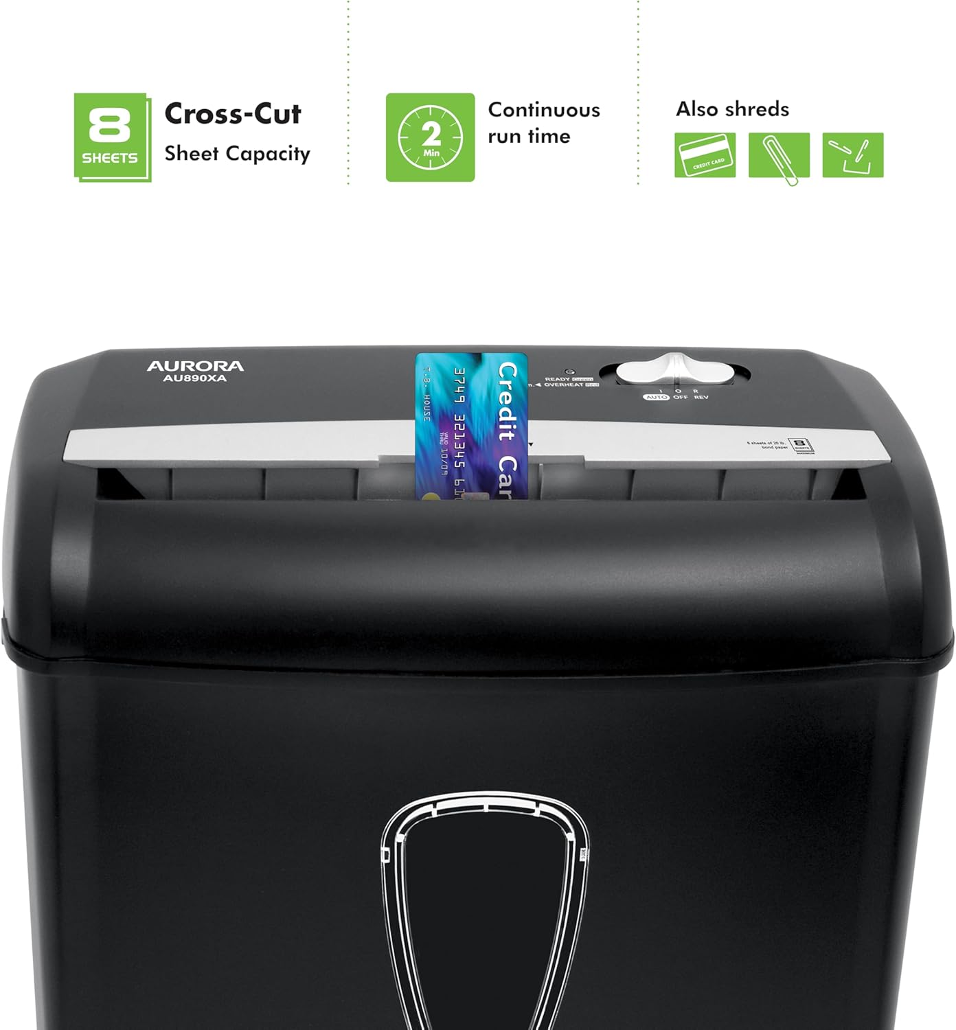 Aurora AU890XA 8-Sheet Crosscut Shredder - Efficiently Shreds Paper & Credit Cards | Includes Wastebasket