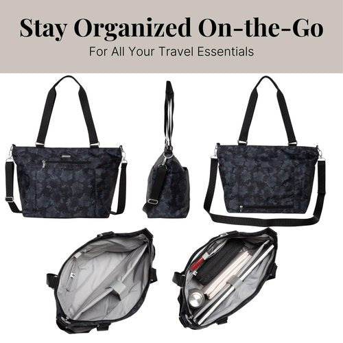 Baggallini Essential Laptop Tote - Work Tote Bag with Laptop Sleeve - Lightweight Travel Crossbody Shoulder Bag for Women, Midnight Garden