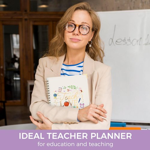 Teacher Planner 2025-2026 Academic Year, Weekly & Monthly Teacher Lesson Planner from AUG. 2025-JUL. 2026, Storage Pocket, Gold Foil Cover, Monthly Quotes，Stickers, Laminated Tabs（8.5" x 11"）
