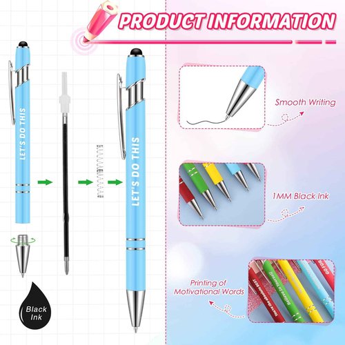 Lounsweer 100 Pieces Inspirational Ballpoint Pens with Motivational Messages, 20 Colors, 1mm Black Ink, Stylus Tip, Fun and Encouraging Gifts for Teachers, Students, Office and School Supplies