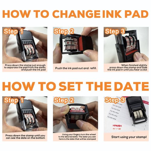 Custom Date Stamp Personalized Self Inking Date-Stamps with Signature Name for Business Supplies 1 Line Custom Text Customized Office Rubber Stamper Stationary, Teacher Gift - Many Colors & Fonts