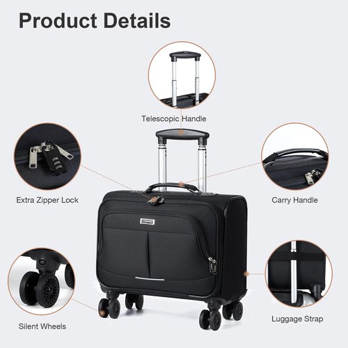Lekebobor Rolling Laptop Bag With a Compact Combination Lock，Rolling Laptop Briefcase on Wheels for Women/Men Fits Up to 15.6Inch computer Bags Water Resistant for Work Travel and Business, Black