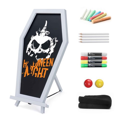 Coffin Chalkboard, Three Legged Stand-up Chalk Board for Desk, Magnetic Chalkboard Easel Sign Tabletop for Home, Office and School - Halloween Decorations Gothic Decor Spooky Gifts, 17''x10.5'', White