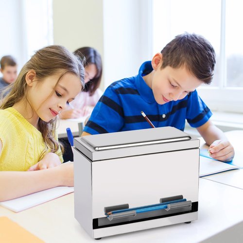Creproly Stainless Steel Pencil Dispenser/Pen Holder for Classroom Home Restaurant for Bulk Pencils Storage/Unwrapped Drinking Straws Storage (Silver)
