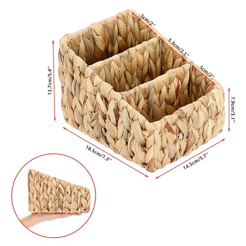 Sumnacon Water Hyacinth Remote Control Holder, Rustic Remote Control Holder Caddy with 3 Compartments,Decorative Remote Control Storage Organizer Caddies for Table, Bedroom,Living Room