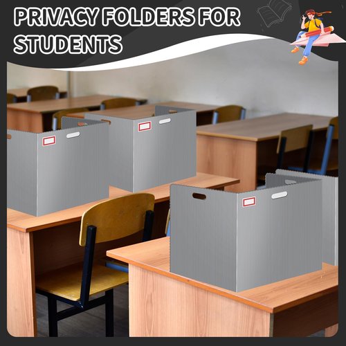 24 Pcs Desk Dividers for Students Plastic Durable and Waterproof Privacy Folders Shields Test Dividers with Classroom Privacy Boards for School Study Teacher Supplies (24pcs Grey)