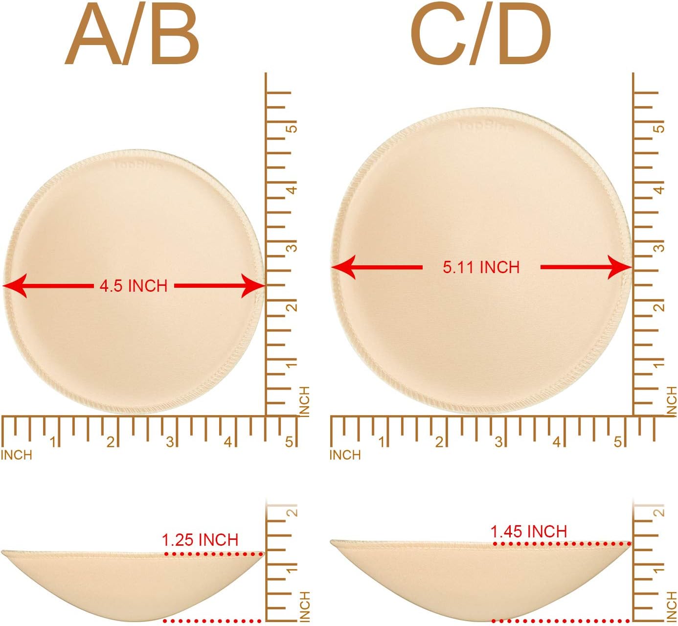 TopBine Round Soft Bra Inserts - Removable Sport Bra Cups for Mastectomy & Swimsuit Use | 3 Pairs