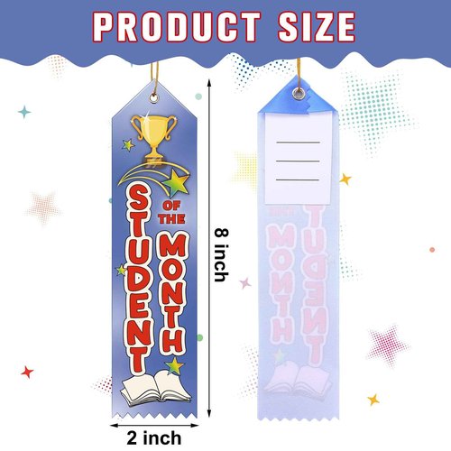 Wavwavw 200 Pcs Student of The Month Award Ribbons Bulk 8" x 2" Prizes Ribbons with Event Card and String Award Prize Gift for Tournaments, Competitions, Party, Classroom Home Study Supplies