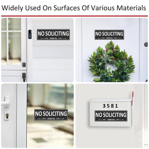 i-CowFun (2 Pack) Premium Metal Self-Adhesive No Soliciting Sign for Front Door, 7.5 x 2.5 Inches Aluminum No Solicitation Signs for House, Business, Home, Office, Window, No Fade, Rust Free