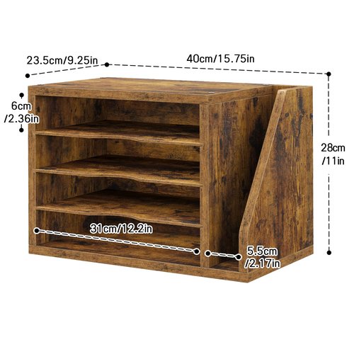 Creso hom File Organizer Desktop, Wood Desk Organizer with 3 Adjustable Shelves, Mail Paper Sorter for Office, Home, File Holders for Envelopes, Mail Supplies or Magazines, Rustic Brown