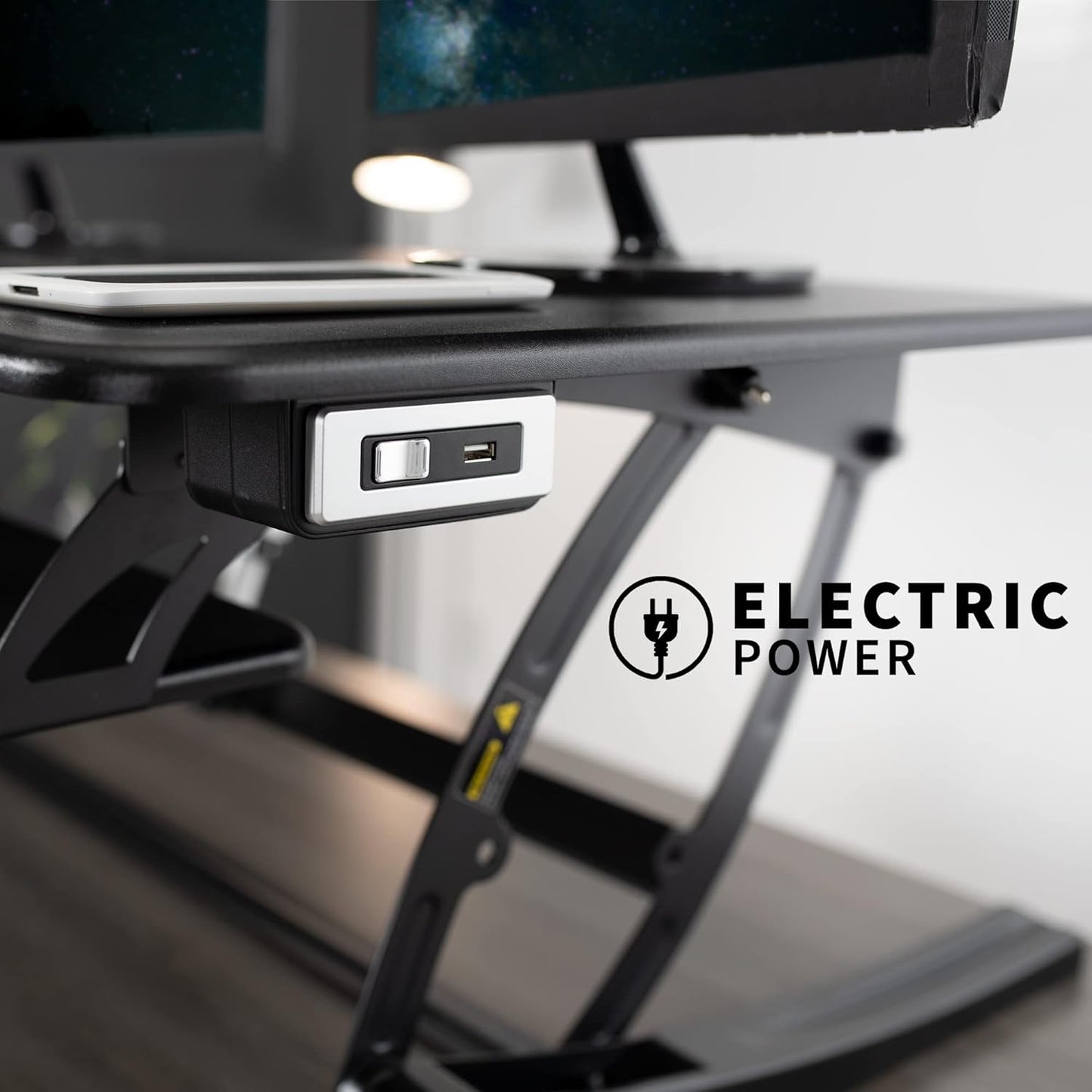 VIVO Electric Height Adjustable Stand Up Desk Converter - Dual Monitor Riser with USB Port, Black | 42 Inch