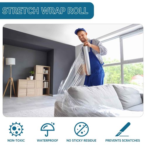 Hiflycord Stretch Wrap Film 20 Inch x 1500FT, 80 Gauge Industrial Strength Adhere Pallet Wrap - Heavy Duty Shrink Wrap Roll Good for Moving & Shipping (4 Roll Clear)
