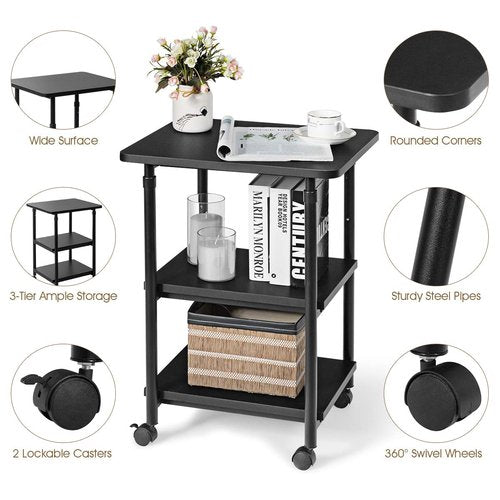 Tangkula 3-Tier Adjustable Printer Stand, Rolling Printer Cart with 2 Storage Shelves, Mobile Machine Stand Storage Rack for Home Office