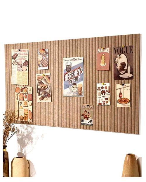 Rokeblau 48x32 inches Large Bulletin Board, Decorative Felt Pin Board, 0.35“ Thick Foldable Photo Display Board with Self-Adhesive Tape, Vision Board for School Home Kitchen Office Walls - Dark Camel