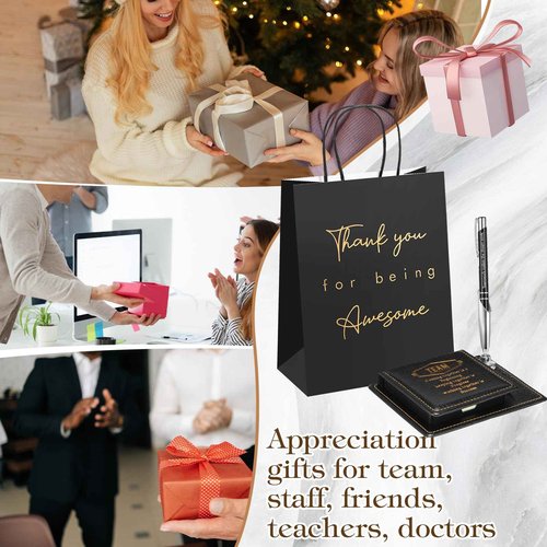 Resurhang 12 Set Employee Appreciation Gifts Bulk Inspirational Gifts Team Gift Bag PU Leather Notepad Holder with Pen Holder Team Keychain Ballpoint Pen Bulk Gifts for Colleagues Employees(Proud)