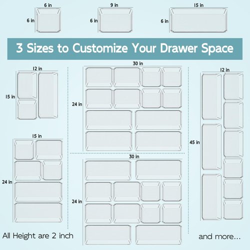 JOLLYIN 6 Pack Large Clear Plastic Drawer Organizer Trays, Desk Drawer Organizers and Storage Dividers, Non-Slip Storage Bins for Jewelry, Snacks, Office, Bathroom, Bedroom and Kitchen