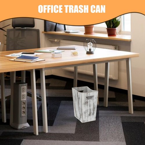 BYZCYSG 2 Pack Trash Can Wood Waste Basket Wooden Garbage Bins Decorative Farmhouse Trash Can for Bathroom Bedroom Office Desk Living Room (Rustic White)
