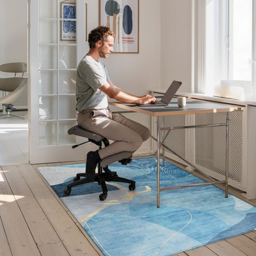 Office Chair Mat, Gsmmatwin 36" x 48" (6mm) Thick Blue Modern Chair Mat, Anti-Slip Under Desk Chair Carpet for Hardwood Floor, Belgian Velvet Surface, Machine Washable Under Desk Rug for Office Home