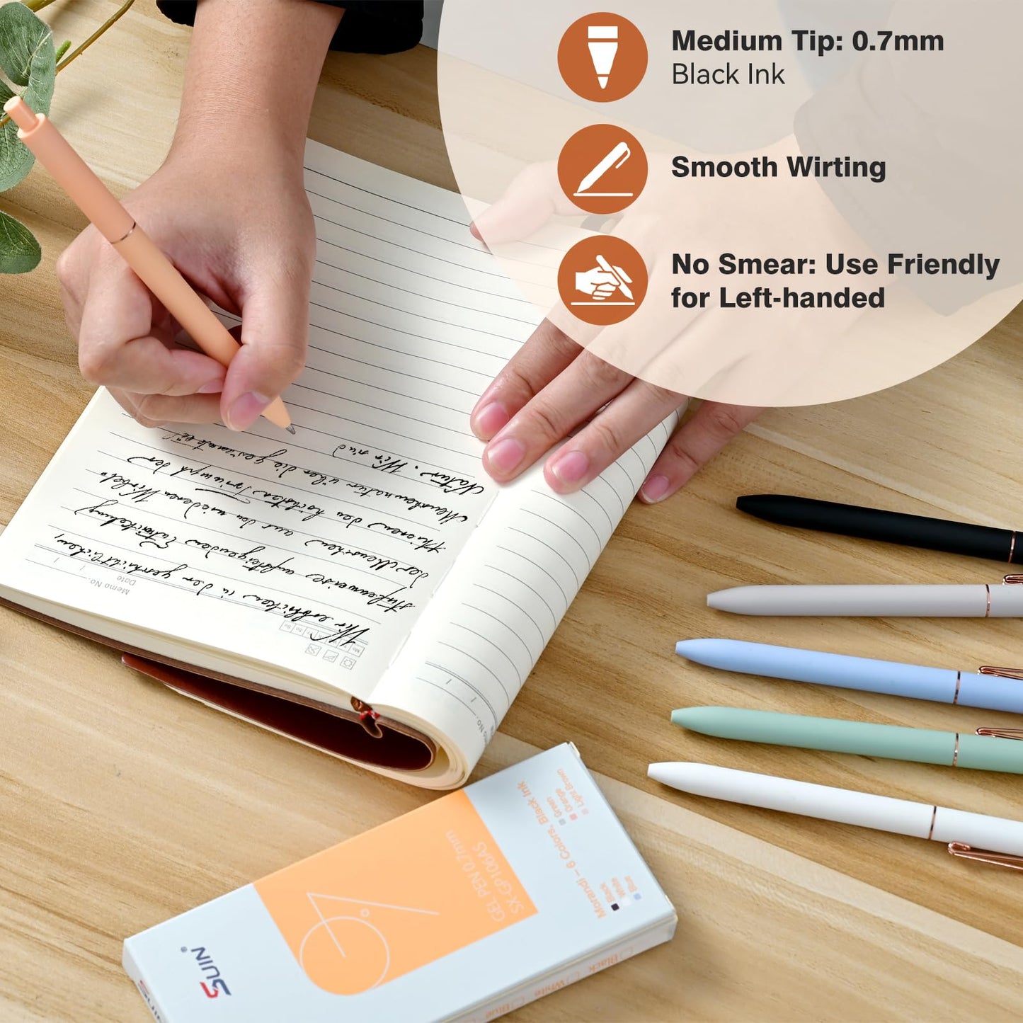 SUIN Gel Pens - 0.7mm Quick-Dry Black Ink, Retractable Rolling-Ball Gel-Pens, Medium Fine Point for Smooth Writing - Cute Office and School Supplies, Ideal Gifts for Women (12)