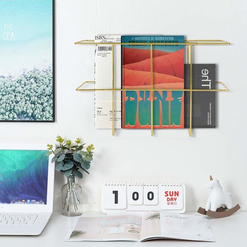 AshKiz SDS Binder Holder Wall Mount, MSDS Wall Mount, SDS Binder Holder, MSDS Wall Station for File Magazine Safety Sheet Organizer Display Office School Home Gold (2Pack)