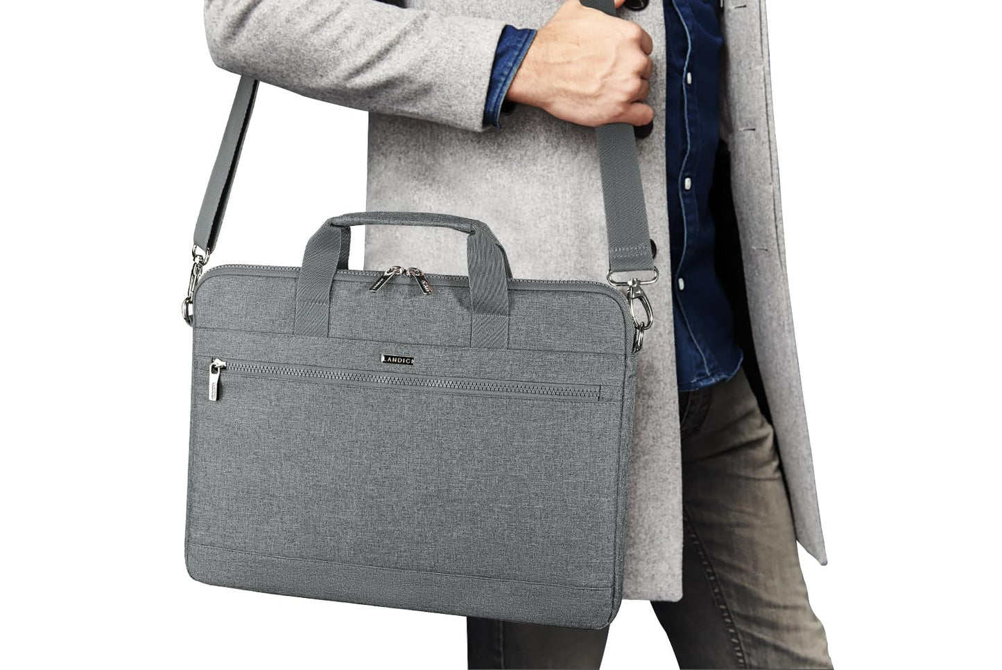 LANDICI 360° Protective Laptop Bag Case 14-15 Inch with Shoulder Strap & Handle, Waterproof Computer Sleeve Cover for MacBook Air/Pro 15, Chromebook 14, Slim Briefcase for Men Women, Grey