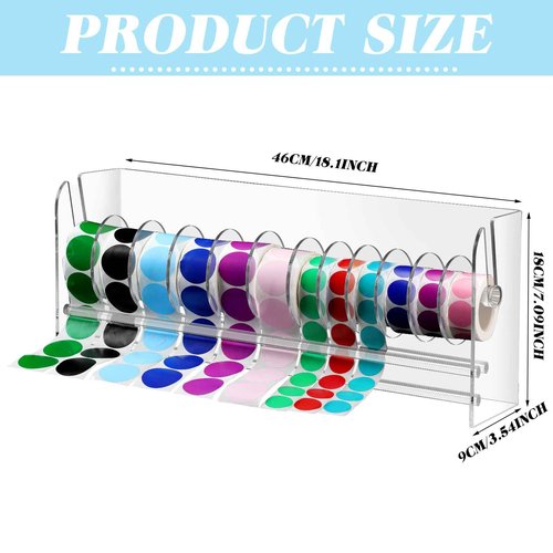 Qilery Adjustable Label Dispenser Acrylic Roll Sticker Dispenser Sticker Holder Organizer Label Stand for Holding Office and Home(12 Disks)