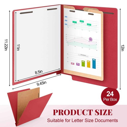 Skyygemm 24 Pack Large Classification Folders, 1 Divider Pressboard File Folder with Fasteners, Expanding File Organizer Bulk for Teachers, Clergy, Office, Church, Christmas Donations(Red)