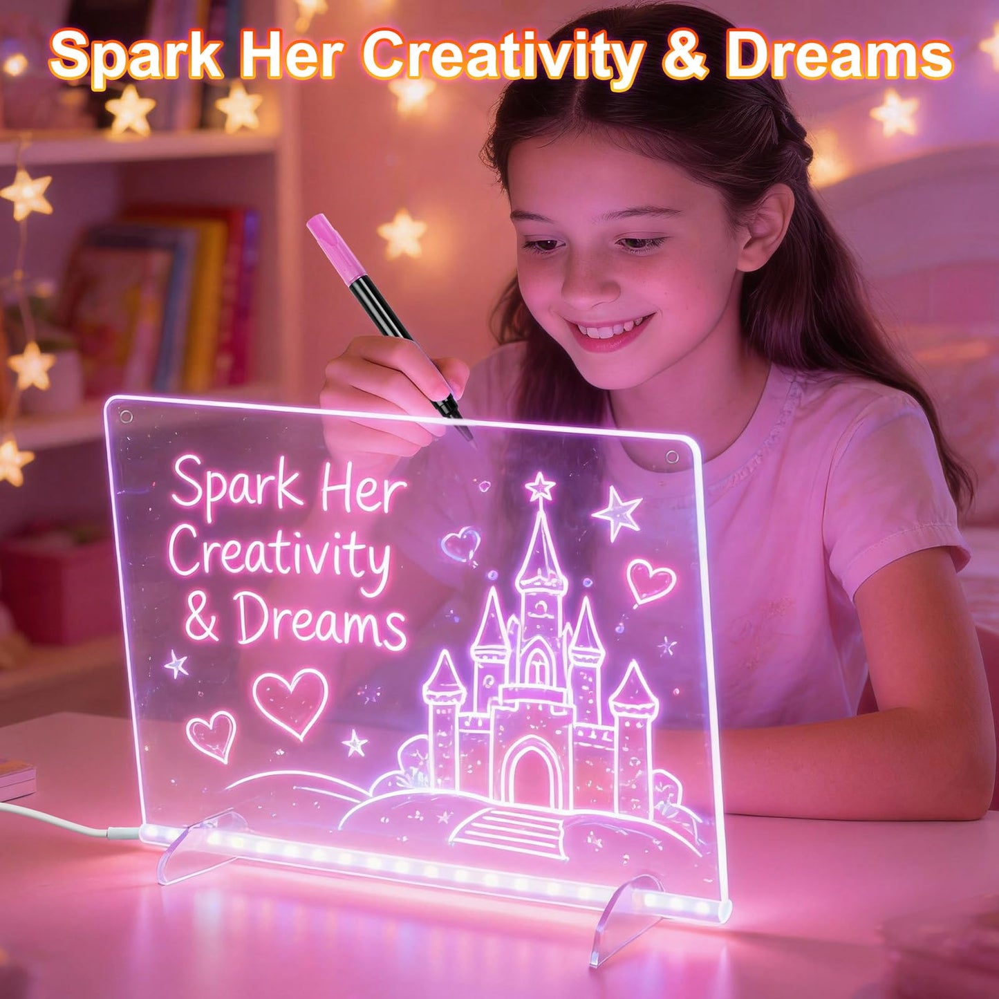 Lumiboard Led Drawing Board with 8 Colors, 13"x10" Acrylic Message Boards with 13 Light Effects, Glow Doodle Board Gifts for Kids for Easter Halloween Christmas Birthday Gifts Presents