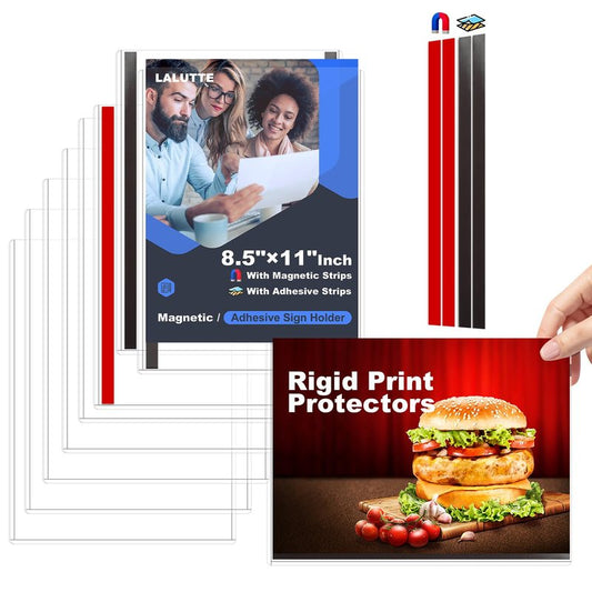 10 Pack 8.5'' x 11'' Inch Magnetic Sign Holders, Rigid Print Protectors, Paper Holder With Adhesive Tape, Plastic Document Holder For Posters Letter Paper Picture, Wall Mount Magnetic Frame for Refrigerator Window, Door, Home, Office, and Store