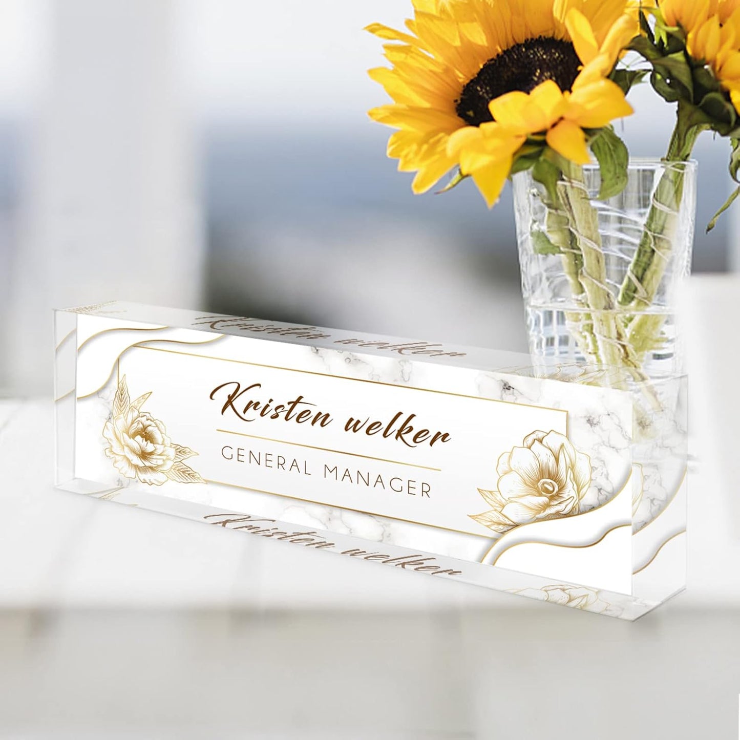 Skiennix Personalized Desk Name Plate - Unique Clear Acrylic Office Decor | Custom Gifts for Coworkers & Bosses