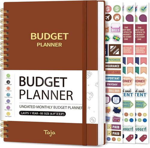 Budget Planner | Monthly Expense Tracker Notebook - Undated Bill Organizer & Finance Planner in Rust Brown