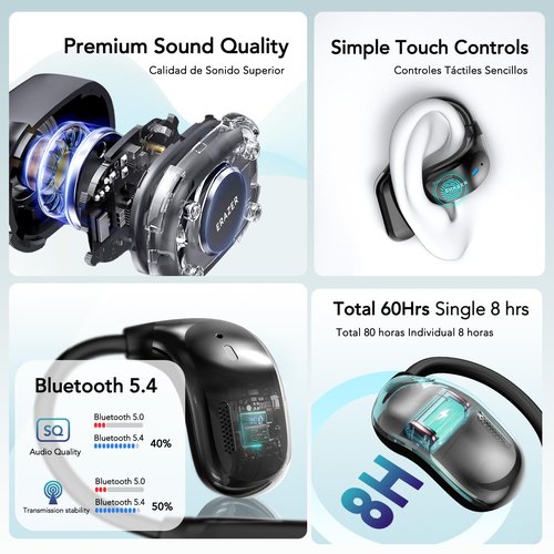 ERAZER XF23 AI Language Translator Earbuds, 3-in-1 Translation Earbuds Real-time in 135 Languages with APP, Touch Screen Bluetooth 5.4 Open Ear Headphones 60h Playtime for iOS & Android