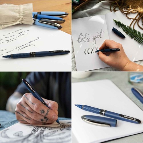 Schneider One Business Rollerball Pen, 0.6 mm Ultra-Smooth Tip, Blue Barrel, Violet Ink, Box of 10 Pens (183008)