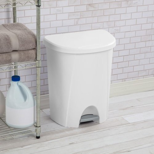 Sterilite 6.6 Gallon StepOn Wastebasket with Lid, Medium Sized Plastic Trash Can for the Kitchen, Bathroom, or Mudroom, Pedal, White, 4-Pack