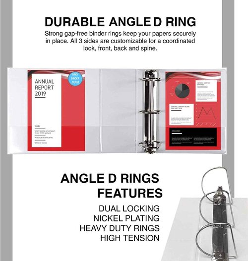 2 Pack of 6 Inch 3 Ring Binder with Locking Angle D Rings, Professional Heavy Duty Large Storage Binder with Pockets, Fits 8.5 x 11 Inch Sheets, Non-Stick Clear View Cover, Customizable, White
