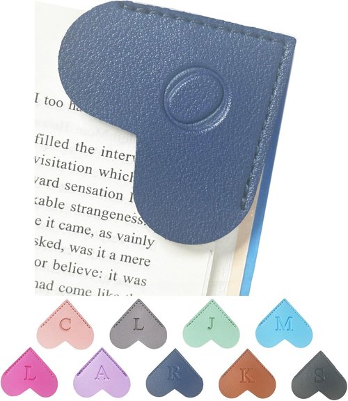 MOTEERLLU Personalized Leather Heart Bookmark - Custom Initials for Book Lovers | Handmade Blue Design