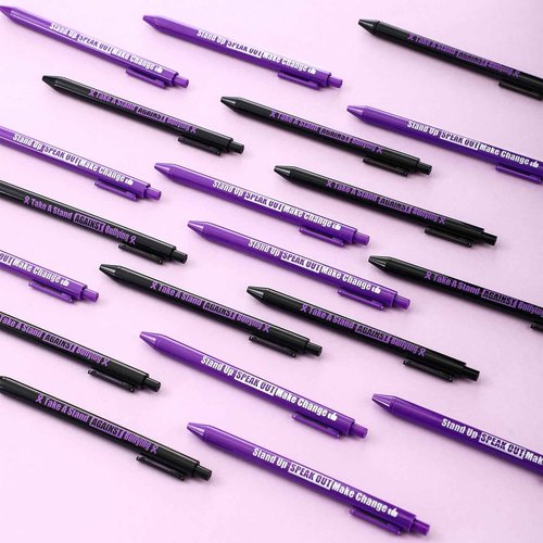 Cholemy 300 Pcs Domestic Violence Awareness Item Bulk Purple Ribbon Ballpoint Pens Bulk Black Ink Retractable for Stop Domestic Violence Event Party Favors Activity Supplies