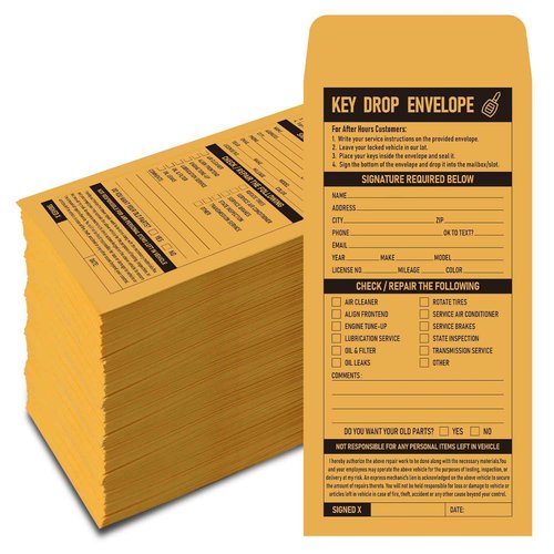 1000 Pcs Key Drop Envelopes for Overnight or Early Birds, 4-1/8x9-1/2 Inch Key Envelopes for Auto Shop Supplies or Automotive Supplies(Classic)