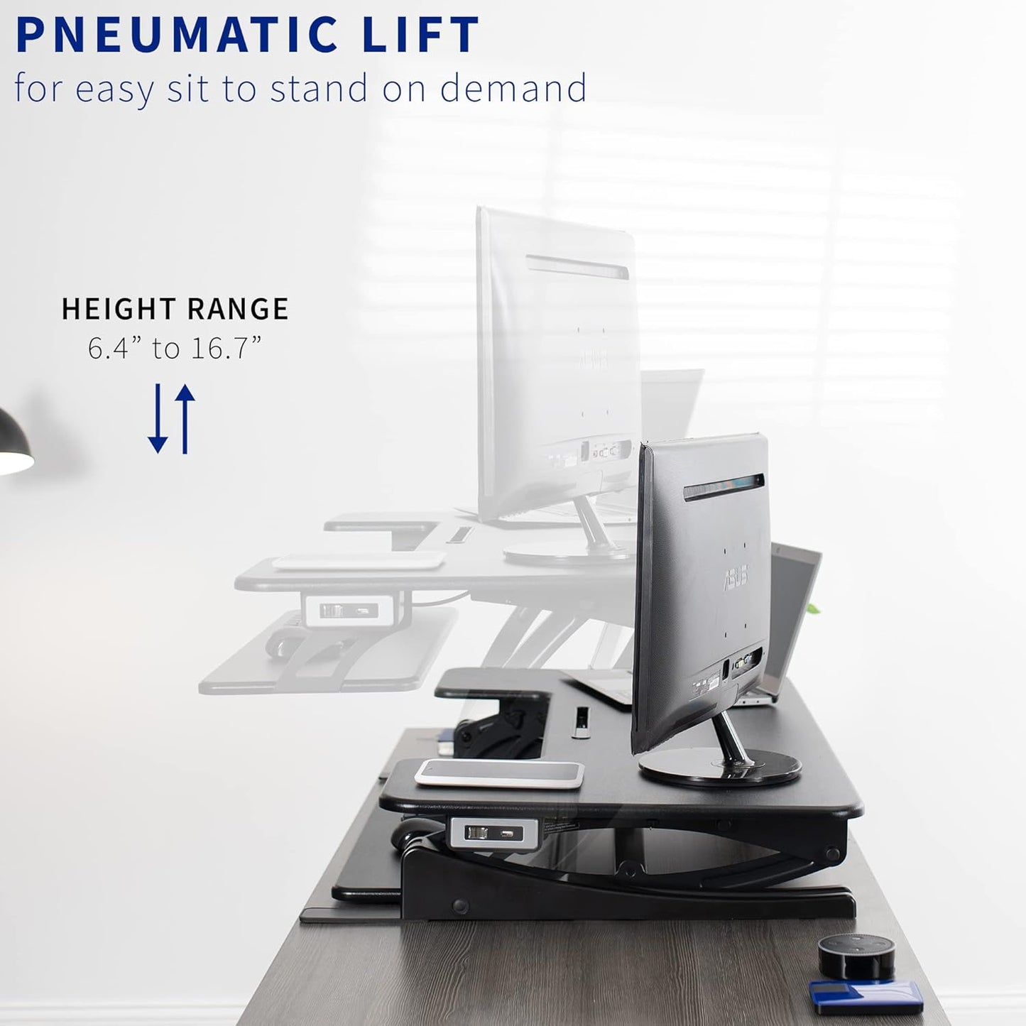 VIVO Electric Height Adjustable Stand Up Desk Converter - Dual Monitor Riser with USB Port, Black | 42 Inch