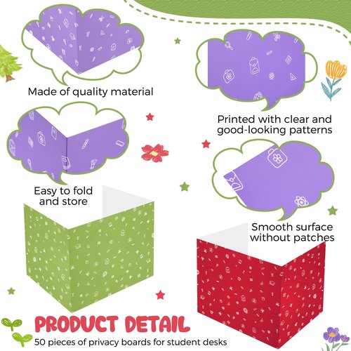 Sherr 50 Pcs Privacy Boards Bulk for Student Classroom Desk Divider Trifold Table Desk Privacy Panel Folders Screen Partition for School Teacher Student Test, 15.8x13.4x11.81 Inch(Stationery Style)