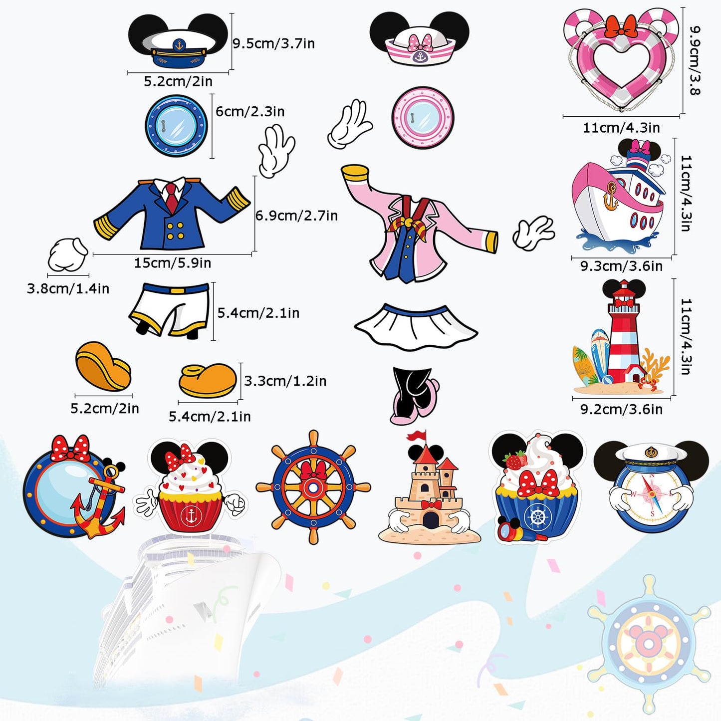 RiVolTa Mouse Cruise Door Magnets - 24 Pcs Cute Ship Cabin Decorations Magnetic Stickers Personalized Funny Cartoon Animal Anchor Stateroom Decals Carnival Birthday Holiday Party Accessories Car Decor