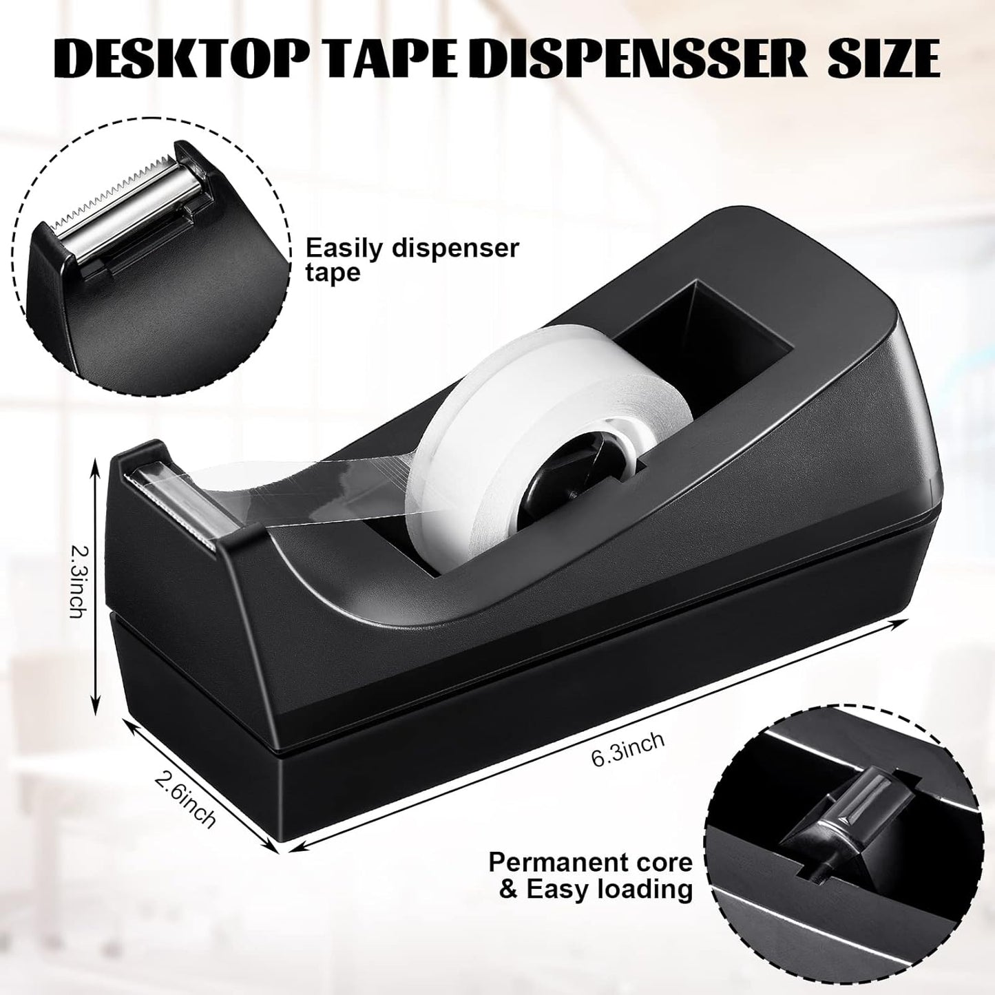 Skiennix Desktop Tape Dispensers - Non-Skid Base for Office & Home | 10 Pack - Black