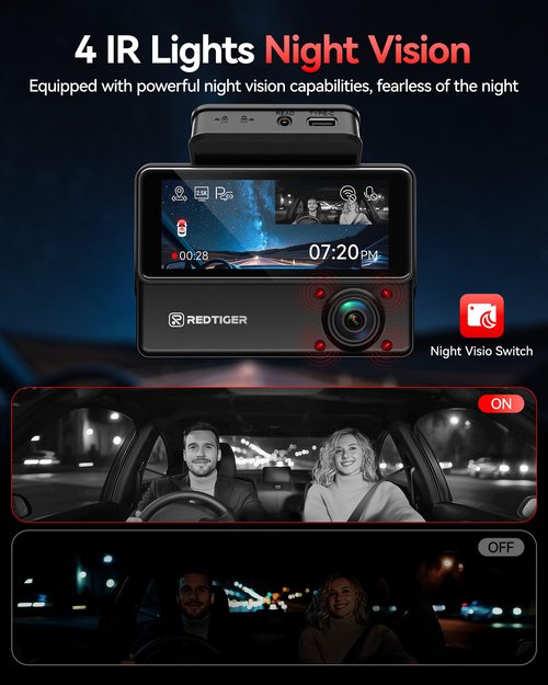 REDTIGER 530° All-Round 3 Channel Dash Cam, 2.5K+2.5K+1080P Front Rear and Inside Triple Car Dash Camera include128GB Card, Touch Screen, IR Night Vision, Built-in WiFi GPS, Parking Mode(VP20)