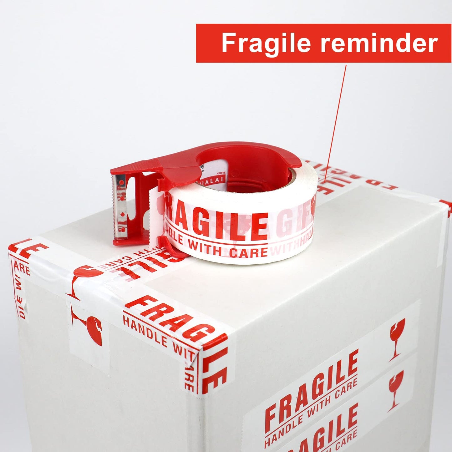 JIALAI HOME Fragile Tape Handle with Care Packing Tape 6 Rolls, Heavy Duty Shipping Box Sealing Tape with Dispenser, 2 Inch x 330 Feet (110 Yards) for Shipping and Moving Boxes
