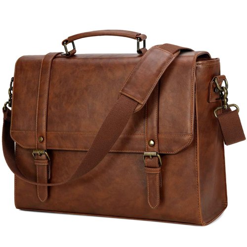 IGOLUMON Messenger Bag for Men 18 inch Vintage Leather Waterproof Laptop Briefcase Large Computer Laptop Bag Leather Satchel Bag Retro Shoulder Bag for Office Business Travel College, Brown
