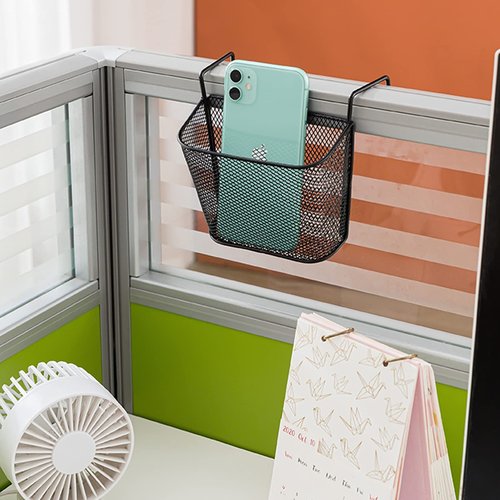 Chris.W 2Pack Office Cubicle Accessories, Black Wire Mesh Hanging Pen Organizer Pencil Holder for Cubicle Partition Home Office, Markers, Glue, Stapler, Memo, Remote Controller Storage Baskets (Black)