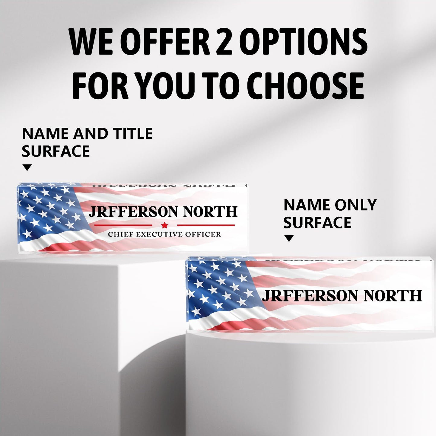 AZUFEMOS Name Plate for Desk - Personalized Acrylic Name Plate - US FLAG 1 - Small - Professional Style - Office