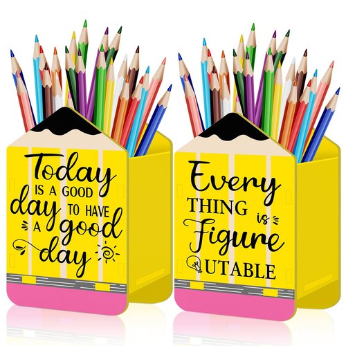 2 Pcs Pencil Holder Pencils Dispenser for Classroom, Yellow Pencil Shaped Case Back to School Teachers, Classroom Organization Storage