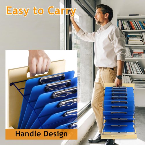 HUZU Desktop Clipboard Organizer Rack, Wooden and Metal Clipboard Holder, Clipboard Storage Stand for Classroom, Office, and Clinic, Assembly Required