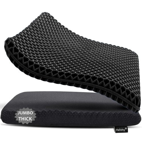 Gel Seat Cushion, Jumbo&Thick Gel Cushion Chair Pads with Non-Slip Cover for Home Office Car Seat Wheelchair, Soft Breathable Honeycomb Seat Pads for Relieve Hip Pain,Black 20x20x1.9inch